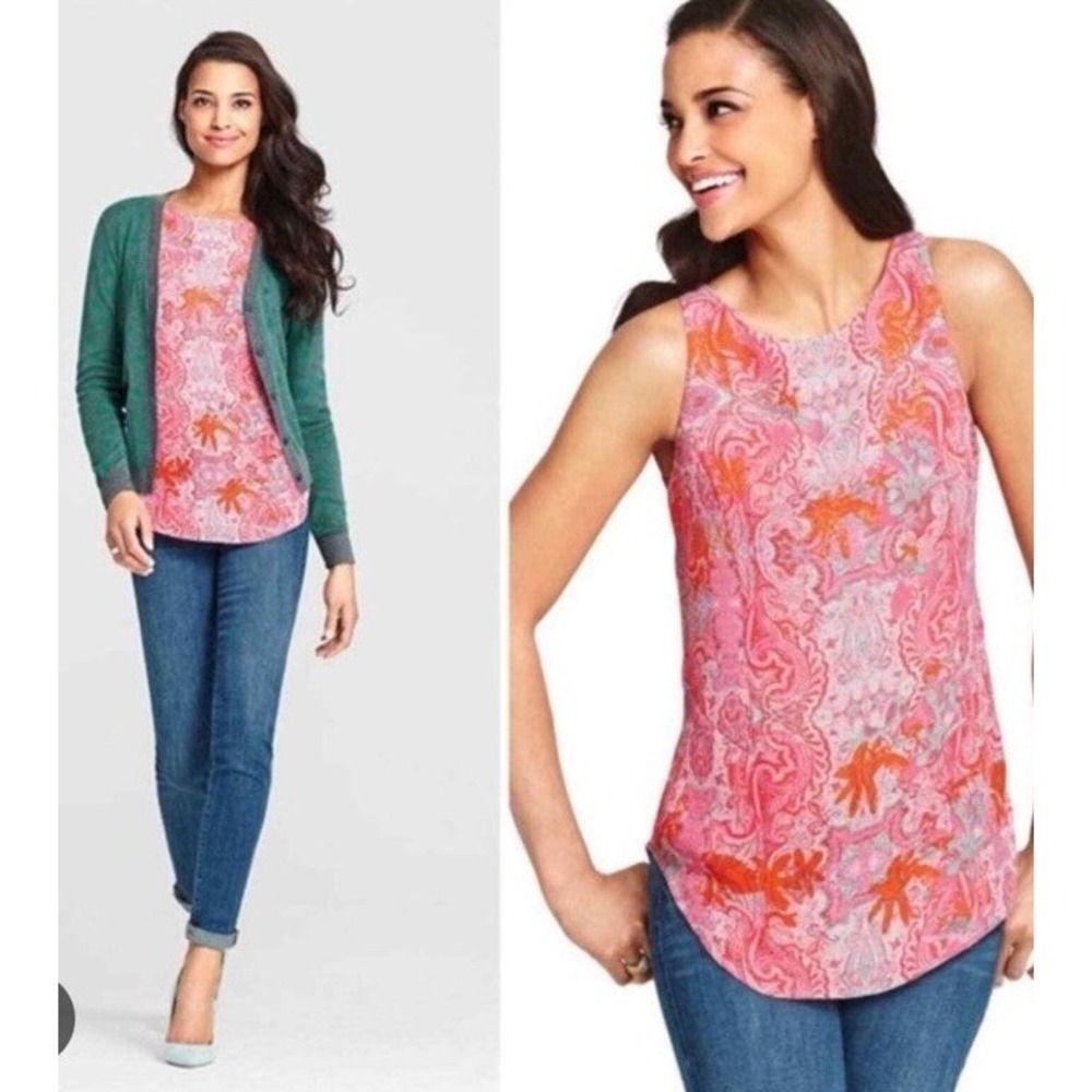 CAbi #127 Jubilee Pink Paisley Tank Top Zipper Lined Size M